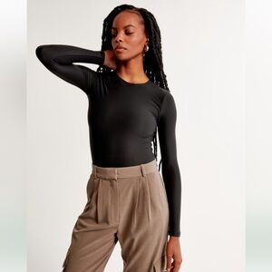 NWT(L) Abercrombie & Fitch Soft Seamless Long-Sleeve Crew Bodysuit Black Large